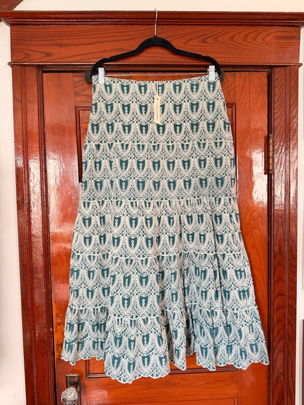 Teal Lace Tiered Maxi Skirt